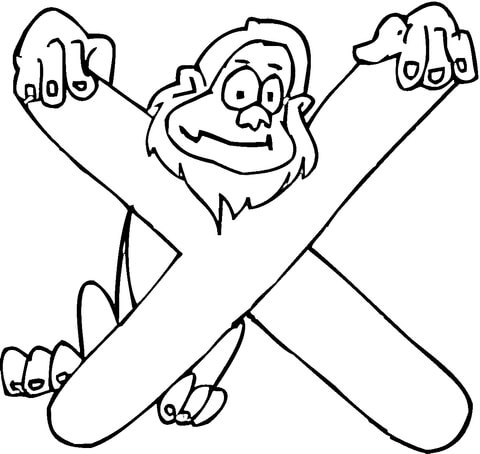 Letter X With Monkey Coloring Page